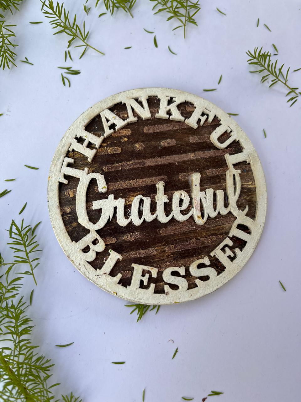 Thankful & Grateful Rustic Wooden Magnet